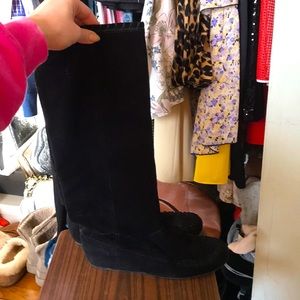 Lanvin black suede moccasin tall boots size 39